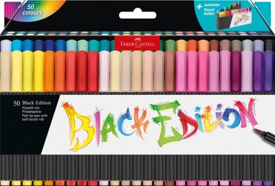 Ecsetirón készlet, tartóval, FABER-CASTELL "Black Edition", 50 különböző szín